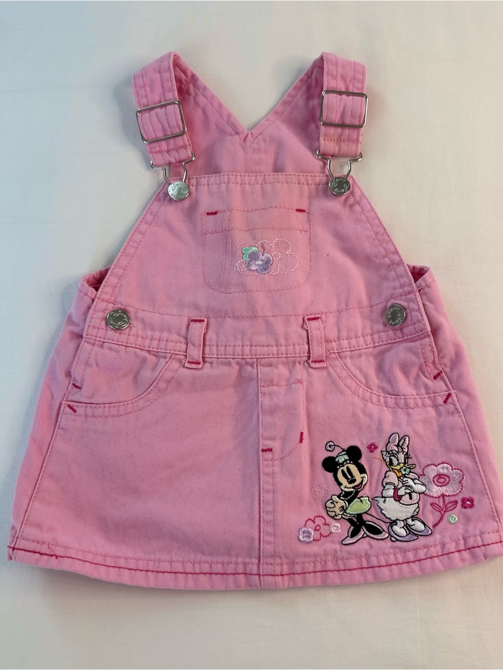 Pink Girls' Minnie & Daisy Embroidered Overalls Skirt
